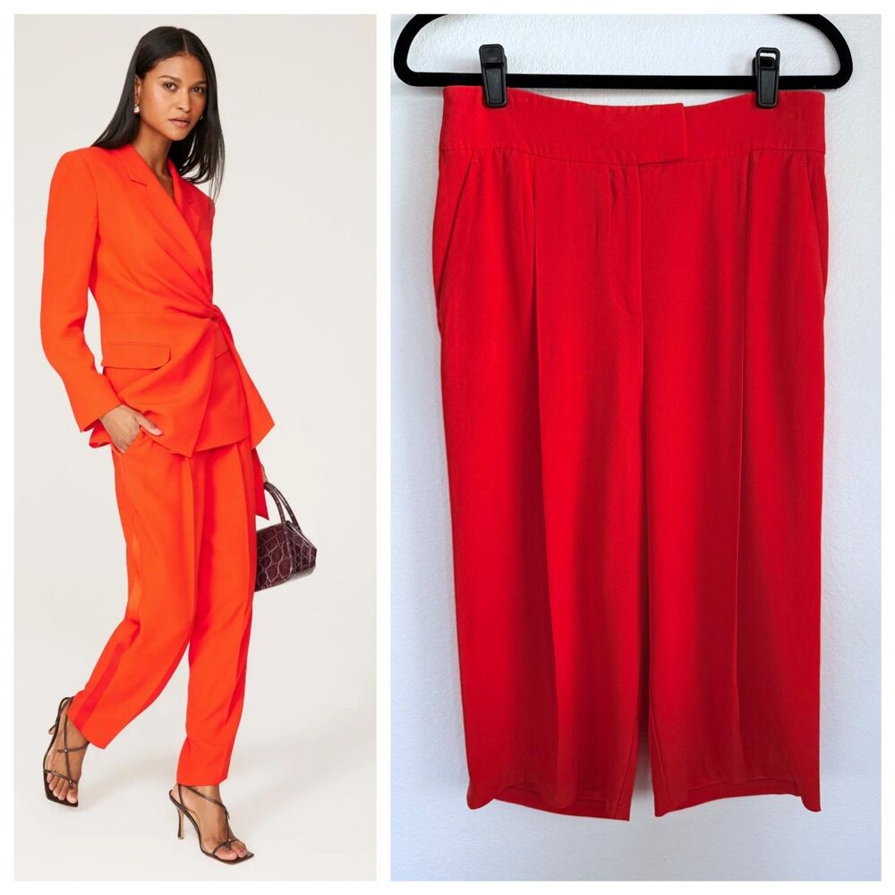 BOSS Hugo Boss Tiroko High Waist Tuxedo Pants in Orange Hemmed to Under Knee 6